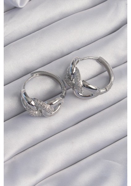 Pirinç Gümüş Renk Zirkon Taşlı Samanyolu Küpe modelleri