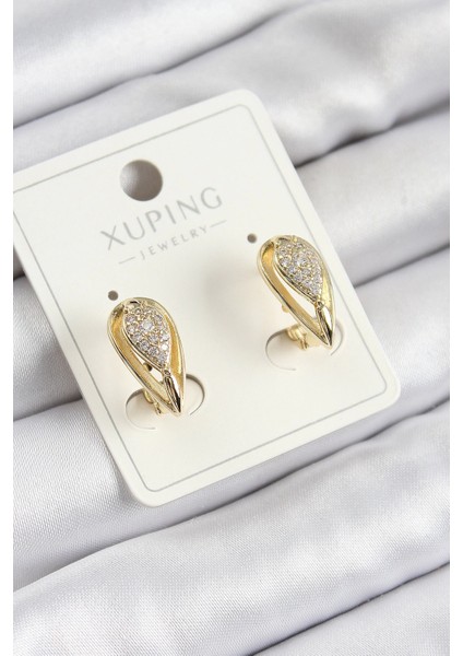 Heyf Zirkon Taşlı Damla Model Gold Renk Kadın Küpe