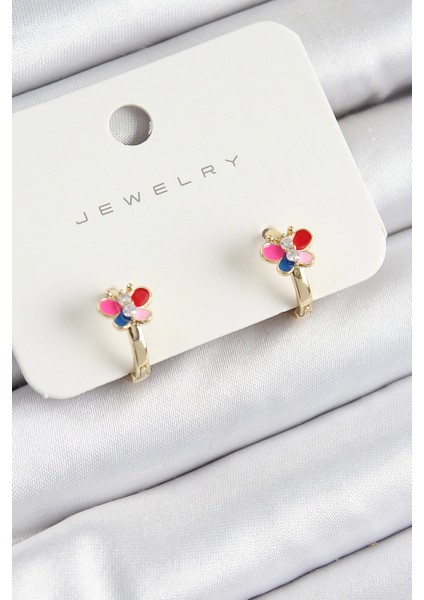 Heyf Pirinç Zirkon Taşlı Kelebek Model Gold Renk Çocuk Küpe