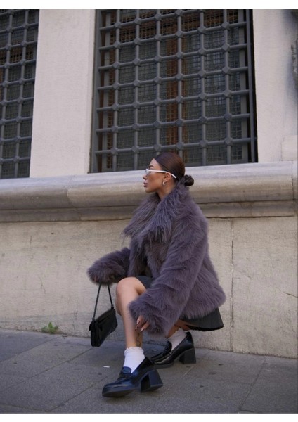 Salaş Sakallı Yumuşak Dokulu Yakalı Cepli Suni Kürk - Füme -Vlmr modelleri