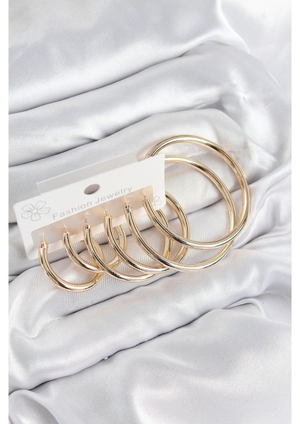 Heyf Pirinç Halka Model Gold Renk Kadın Set Küpe