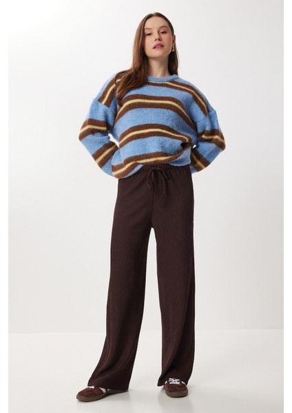 Geniş Paça Krinkıl Örme Pantolon LCI0057 Kahverengi fiyatları