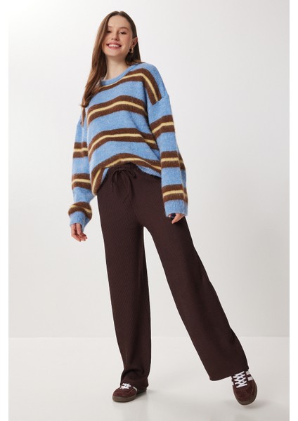 Geniş Paça Krinkıl Örme Pantolon LCI0057 Kahverengi modelleri