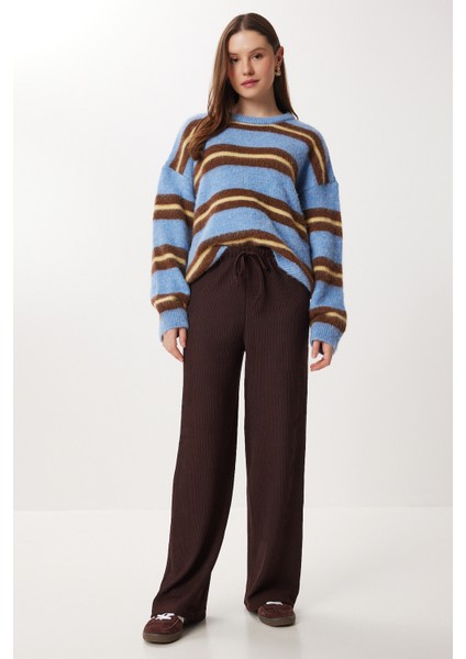 Geniş Paça Krinkıl Örme Pantolon LCI0057 Kahverengi fırsatları