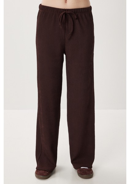 Geniş Paça Krinkıl Örme Pantolon LCI0057 Kahverengi indirimleri