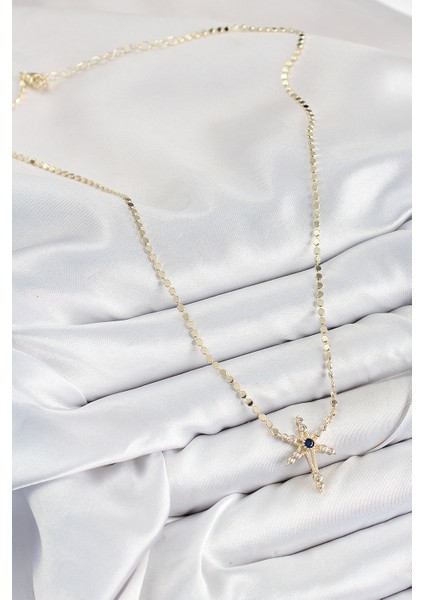 Pirinç Zirkon Taşlı Kutup Yıldızı Model Ezme Zincir Gold Renk Kadın Kolye