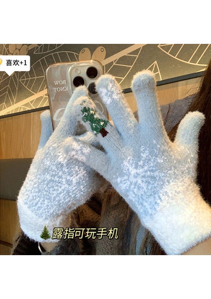 Noel Elnleri Sonbahar ve Kış Kadın Sıcak Sevimli Kar Tanesi Tam Parmak Dokunmatik Ekran Kış Soğuk Bisiklet Sıcak Tutmak (Yurt Dışından)