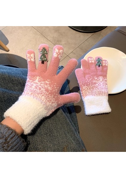 Noel Elnleri Sonbahar ve Kış Kadın Sıcak Sevimli Kar Tanesi Tam Parmak Dokunmatik Ekran Kış Soğuk Bisiklet Sıcak Tutmak (Yurt Dışından)