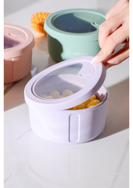 Pastel Hava Sızdırmaz Yuvarlak Silikon Saklama Kabı 400 ml | Mor