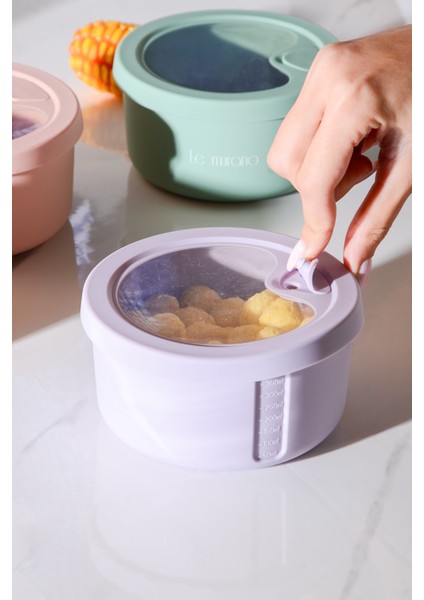 Pastel Hava Sızdırmaz Yuvarlak Silikon Saklama Kabı 400 ml | Mor fırsatları