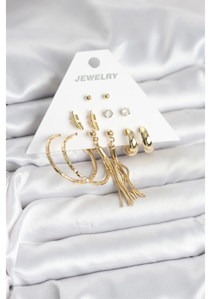 Heyf Gold Renk Pirinç Kadın 6 Çift Küpe Seti