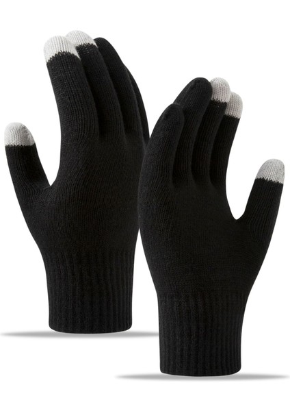 Elnler Kış Soğuk Örme Yün Yastıklı ve Kalınlaştırılmış Dokunmatik Ekran Sıcak Elnler (Yurt Dışından)