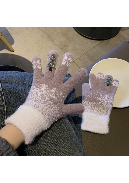 Noel Elnleri Sonbahar ve Kış Kadın Sıcak Sevimli Kar Tanesi Tam Parmak Dokunmatik Ekran Kış Soğuk Bisiklet Sıcak Tutmak (Yurt Dışından)