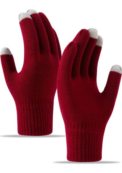 Elnler Kış Soğuk Örme Yün Yastıklı ve Kalınlaştırılmış Dokunmatik Ekran Sıcak Elnler (Yurt Dışından)