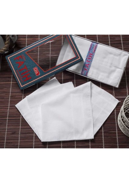 Fatih Kutulu 40X40 cm 12 Adet Kumaş Mendil Beyaz