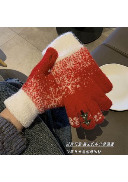 Noel Elnleri Sonbahar ve Kış Kadın Sıcak Sevimli Kar Tanesi Tam Parmak Dokunmatik Ekran Kış Soğuk Bisiklet Sıcak Tutmak (Yurt Dışından)