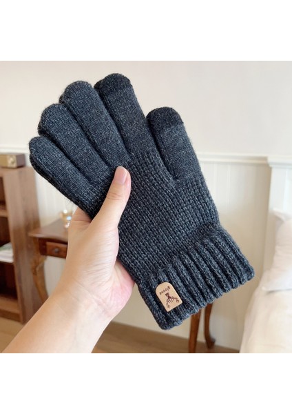 Erkek Dokunmatik Ekran Sıcak Eln Sonbahar ve Kış Anti-Donma Eller Bölünmüş Parmak Geyik Etiketi Açık Sürme Yürüyüş Tam Parmak (Yurt Dışından)