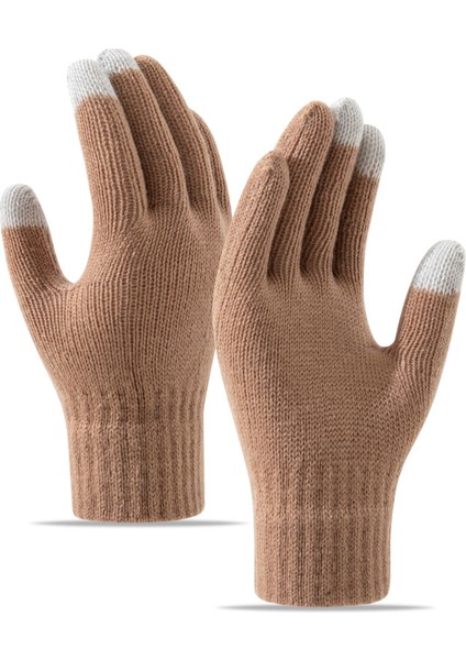 Elnler Kış Soğuk Örme Yün Yastıklı ve Kalınlaştırılmış Dokunmatik Ekran Sıcak Elnler (Yurt Dışından)