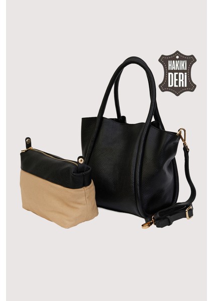 Hakiki Deri Kadın Organizerlı El Çantası Siyah SMR9206-2 modelleri
