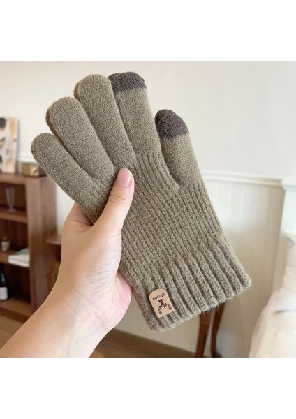 Erkek Dokunmatik Ekran Sıcak Eln Sonbahar ve Kış Anti-Donma Eller Bölünmüş Parmak Geyik Etiketi Açık Sürme Yürüyüş Tam Parmak (Yurt Dışından)