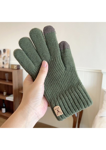 Erkek Dokunmatik Ekran Sıcak Eln Sonbahar ve Kış Anti-Donma Eller Bölünmüş Parmak Geyik Etiketi Açık Sürme Yürüyüş Tam Parmak (Yurt Dışından)