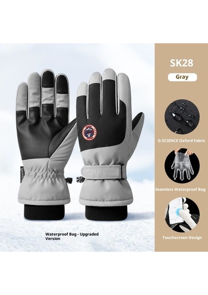 Kış Kayak Elnleri Erkek ve Kadın Yastıklı Kalınlaştırılmış Su Geçirmez Kaymaz Açık Dağcılık Sürme Sıcak Dokunmatik Ekran Elnleri (Yurt Dışından)