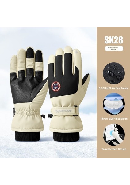 Kış Kayak Elnleri Erkek ve Kadın Yastıklı Kalınlaştırılmış Su Geçirmez Kaymaz Açık Dağcılık Sürme Sıcak Dokunmatik Ekran Elnleri (Yurt Dışından)