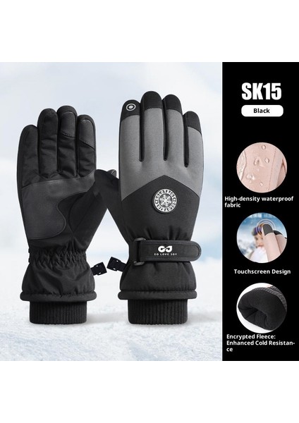 Kış Kayak Elnleri Erkek ve Kadın Yastıklı Kalınlaştırılmış Su Geçirmez Kaymaz Açık Dağcılık Sürme Sıcak Dokunmatik Ekran Elnleri (Yurt Dışından)