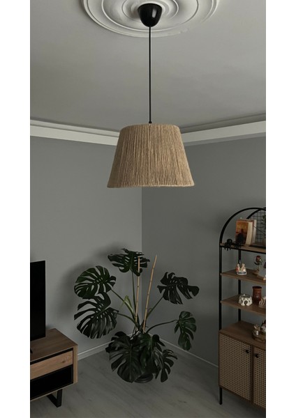 El Yapımı Jüt Hasır Bohem Rustik Avize Salon,yatak Odası,balkon Avize (Siyah Duy)