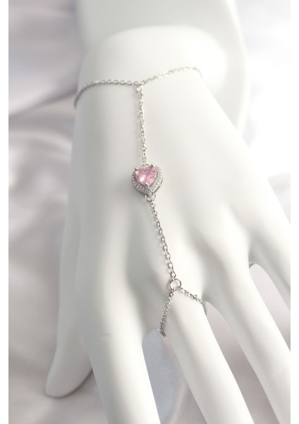 316L Çelik Gümüş Renk Pembe Zirkon Taşlı Kalp Şahmeran - TJ-SN552 modelleri