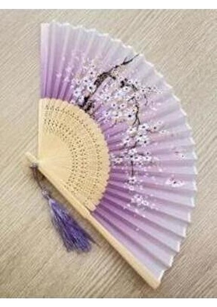 Bambu Vintage Lila Kelebekli Japon Yelpaze 21 cm x 38 cm 1 Adet Şık Tasarım fiyatları