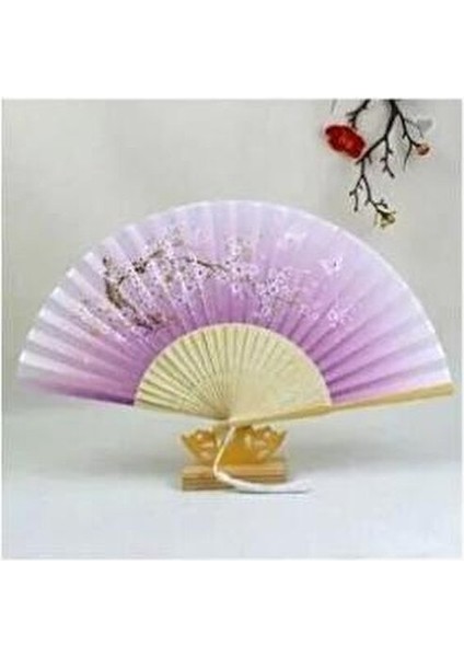 Bambu Vintage Lila Kelebekli Japon Yelpaze 21 cm x 38 cm 1 Adet Şık Tasarım modelleri