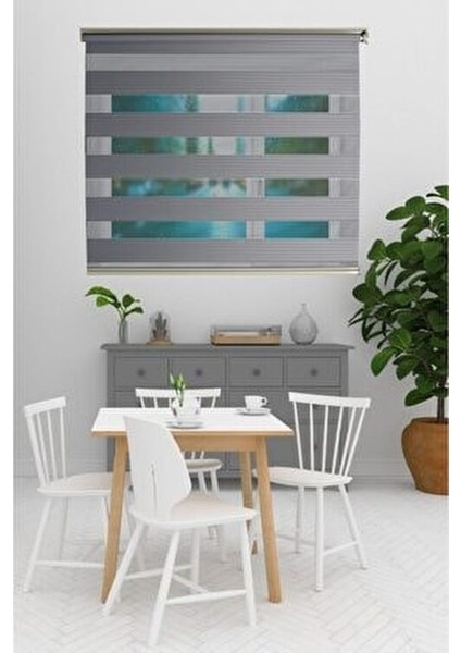 Pliseli Gri Zebra Perde Düz Tema ile Mutfak ve Ofisler İçin Şık Seçim