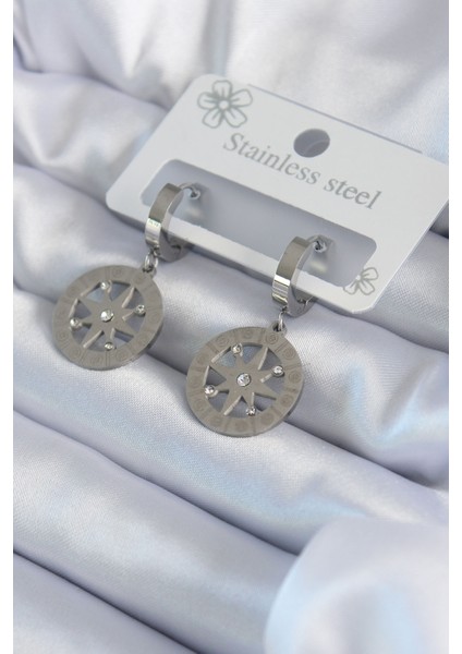 316L Çelik Gümüş Renk Kutup Yıldızı Model Zirkon Taş İşleme Detay Kadın Küpe - TJ-BKP8064 fiyatları