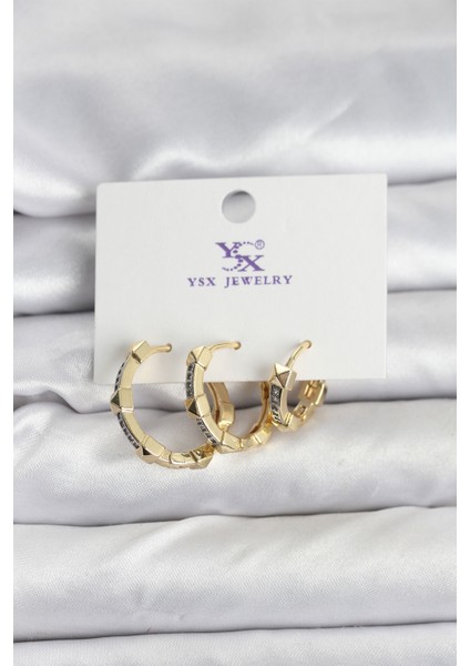 Gold Renk Zirkon Taşlı Kadın Küpe - TJ-BKP11342