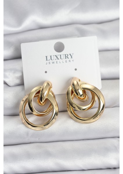 Gold Renk Halka Model Pirinç Kadın Küpe - TJ-BKP11350