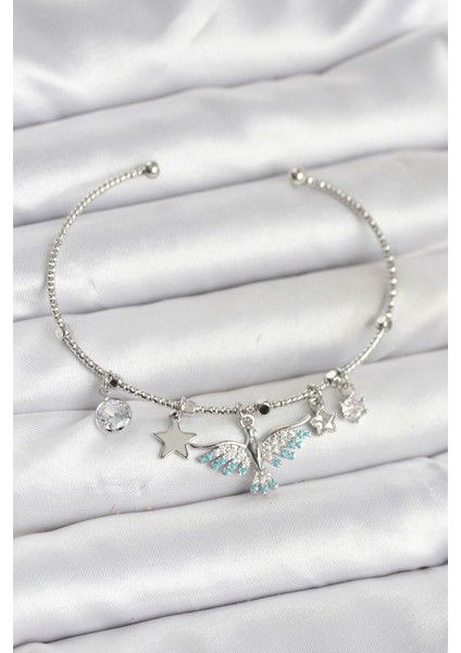 Anka Kuşu Charmlı Gümüş Renk Pirinç Kadın Bileklik - TJ-BB8040