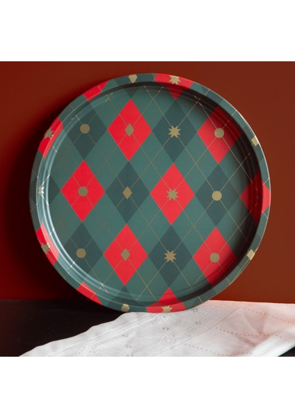 Home Yılbaşı Desenli Dekoratif Metal Tepsi - Baklava Desen fiyatları