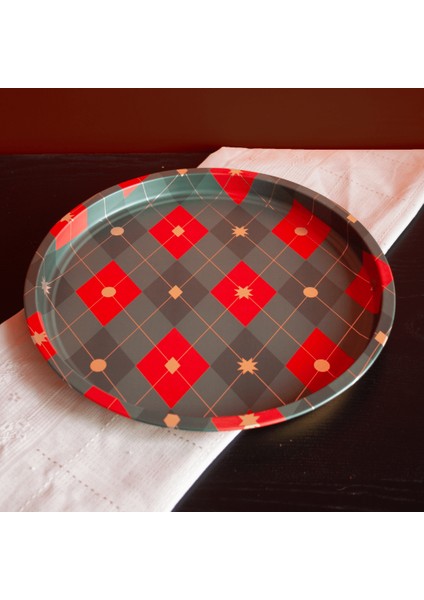 Home Yılbaşı Desenli Dekoratif Metal Tepsi - Baklava Desen modelleri