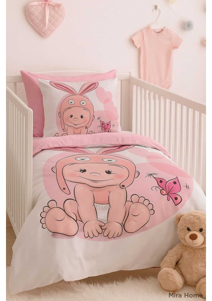 Yenidoğan Kız Bebek Nevresim Takımı &AMP;#37;100 Pamuklu Tavşan Kulak