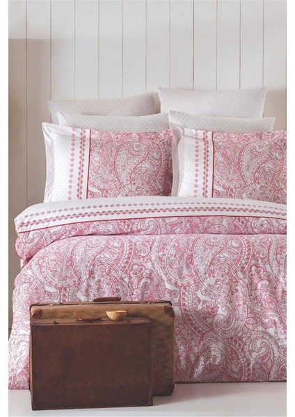 Çift Kişilik Nevresim Takımı Pamuklu Vintage Pembe Paisley