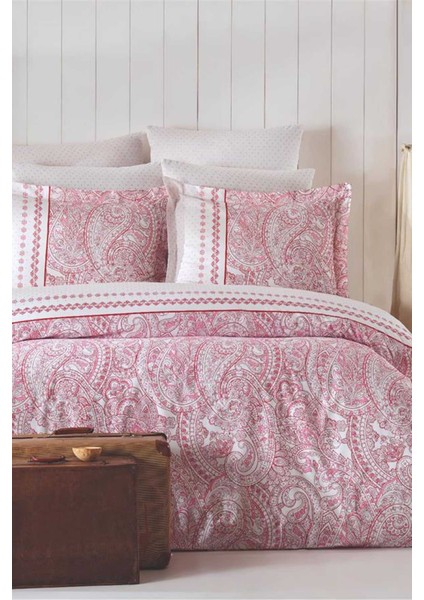Çift Kişilik Nevresim Takımı Pamuklu Vintage Pembe Paisley modelleri