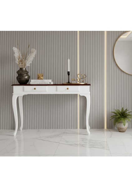 100 cm Masif Çekmeceli Lükens Beyaz Ceviz Dresuar