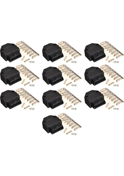 10X Obd2 Obd Iı 16 Pin Konektör Soketi Teşhis Takımı Adaptörü Obd Konnektörü + Terminal + Vidalar (Yurt Dışından)