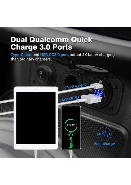 Daha Hafif Soket 12V/24V Rocker Geçiş Anahtarı Pd &amp Qc3 0 USB C Çıkışı LED Voltmetre ile Araba Teknesi Için Su Geçirmez (Yurt Dışından) fiyatları