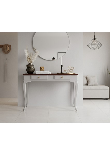 110 cm Masif Çekmeceli Lükens Açık Gri Ceviz Dresuar