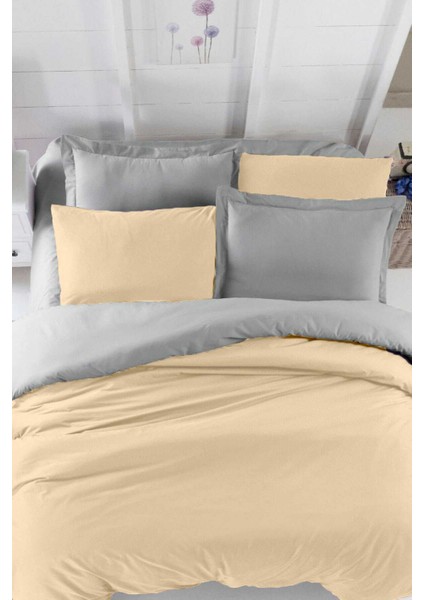 Çift Kişilik Lastikli Çarşaflı Nevresim Takımı Pamuklu Four Season Bej Gri fiyatları