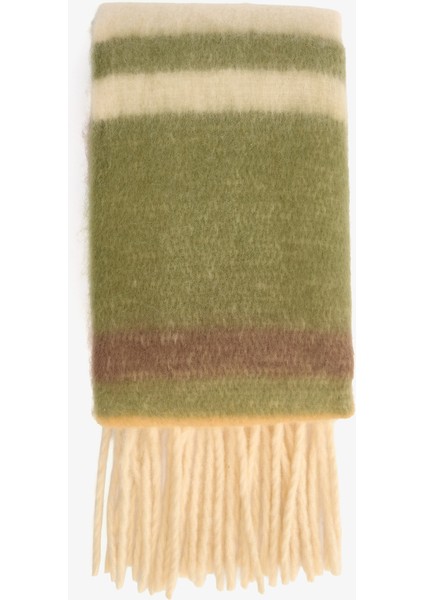 Haki Alba Çizgili Yumuşak Dokulu Atkı