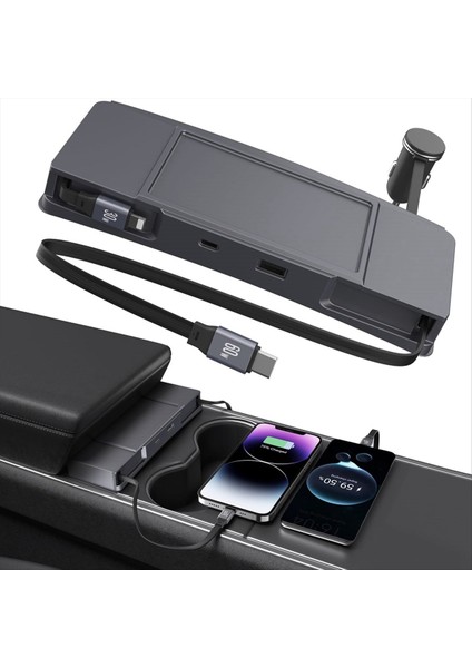 Tesla Için USB Hub Model Y 2020-2024 Model 3 2020-2023 Merkez Konsolu Geri Çekilebilir Kablo ile Hızlı Şarj Cihazı Istasyonu (Yurt Dışından) modelleri