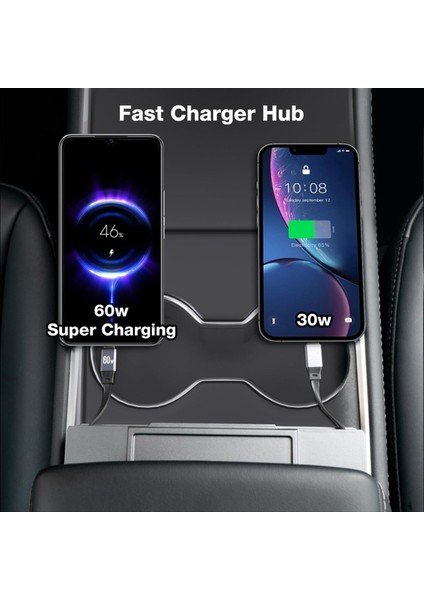 Tesla Için USB Hub Model Y 2020-2024 Model 3 2020-2023 Merkez Konsolu Geri Çekilebilir Kablo ile Hızlı Şarj Cihazı Istasyonu (Yurt Dışından) indirimleri